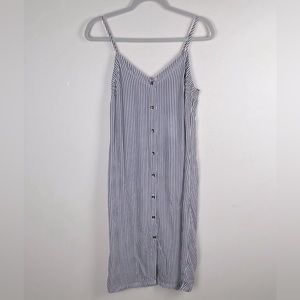 7 For All Mankind | NWT Grey & White Stripe Button Sleeveless Midi Dress | M